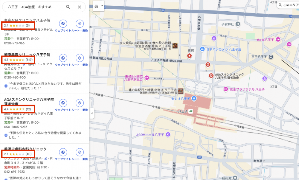 八王子のAGA治療クリニックGooglemap