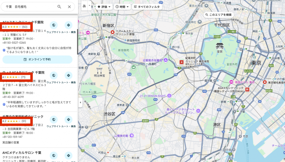 Googleマップ自毛植毛 千葉